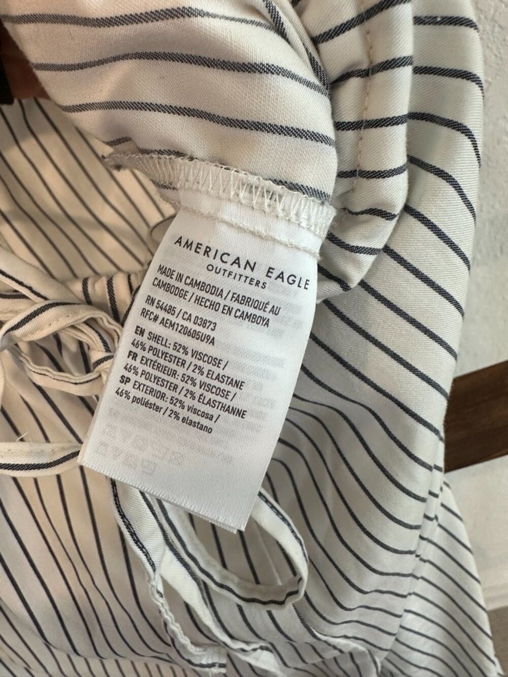 American Eagle White Blue Stripe Drawstring Pants Medium Casual Lounge Beach Pan - Picture 14 of 14